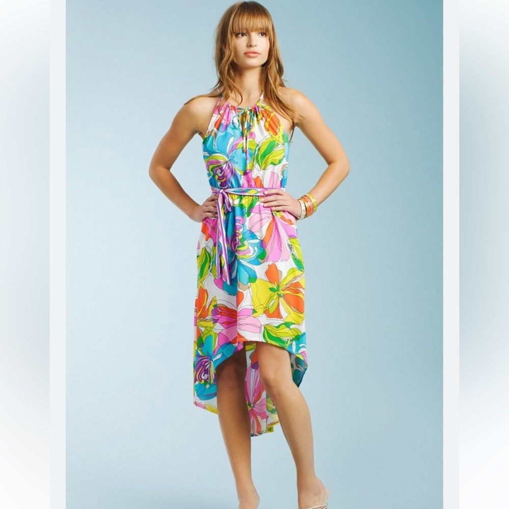 Trina Turk Kaleidoscope Floral Hi Lo Cover Up Dress beach vacation cruise 90s